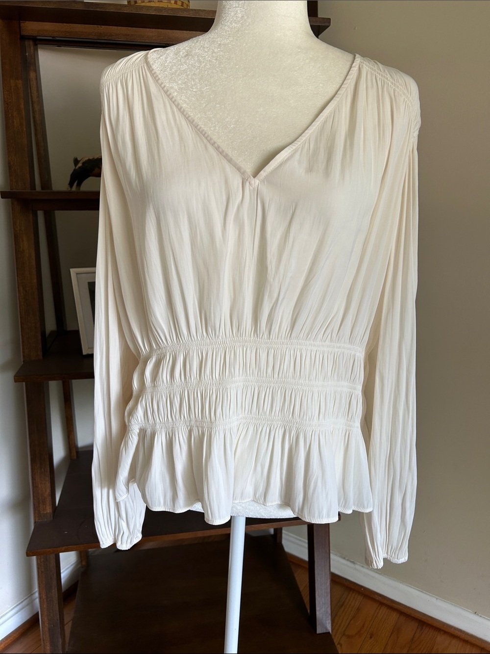 Universal Thread Cream Smocked Waist V-Neck Peplum Blouse